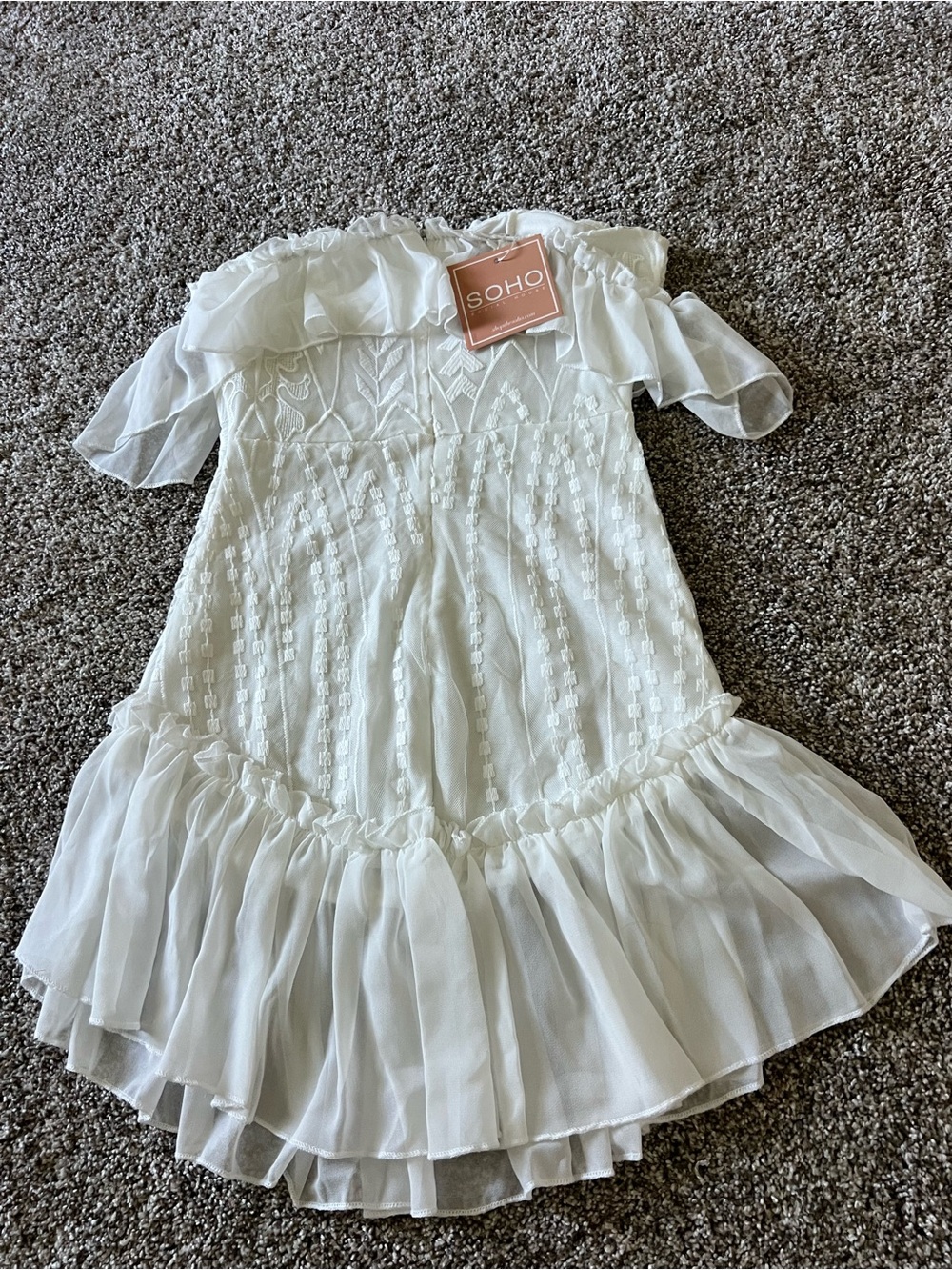 Soho White Off-Shoulder Ruffle Hem Formal Dress - Picture 2 of 3
